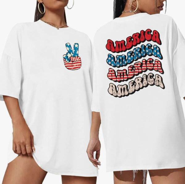 Women America Oversized T Shirt 4th of July Shirts USA Tees American Proud Short Sleeve Top Blouse L