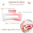 Medium Rectangle Matte Claw Clips for Women Thin Hair, Gradient Color, Set of 3 (Pink, Coral & Blue)