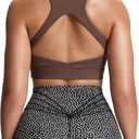 Aoxjox Women's Workout Sports Bras High Impact Fitness Training Gym Khloe Bra Yoga Crop Tank (Brown, M)