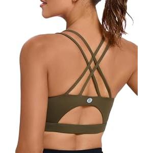 Sports Bras for Women, Padded Green Sports Bra Tank Top Sexy Crisscross Back High Impact Longline Workout Yoga Bra(WX2354Oak Brown, S)