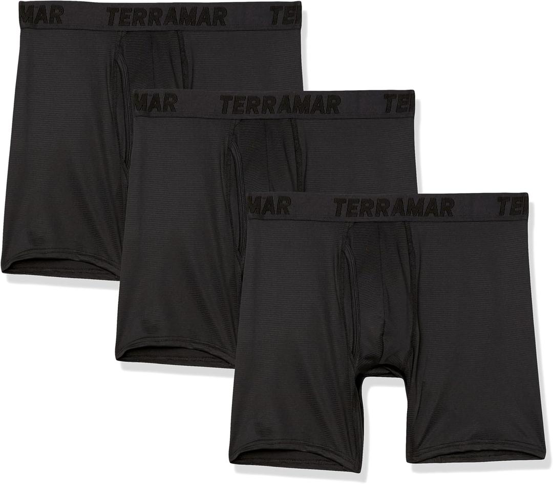 Terramar mens Performance Underwear Boxer Briefs 6 Inch Inseam With 4-way Stretch (3 Pack) (Black)