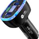 6-in-1 Multi-Function Car Charger with LED Digital Display, PD 3.1A & QC3.0 Super Fast Charging, Fire-Proof PC Body, Multi-Port USB/Type-C Car Adapter for iPhone Android Tablets Cars