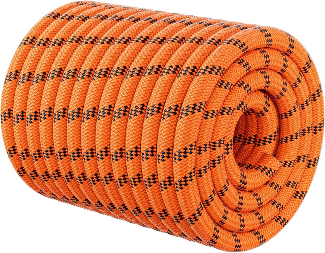 Double Braided Arborist Rigging Rope - 3/4 in X 220 ft 24 Strands Rappelling Outdoor Pulling Heavy Duty Polyester Bull Rope for Swing Tree Work Camping Rescue Hiking Logging - Orange