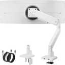 MonTEK Single Monitor Arm with USB for Max 45 Inch Ultrawide Screens Adjustable Monitor Desk Mount Holds 35 Lbs Cable Management with C Clamp/Grommet Desk Mount, VESA 75/100mm (White)