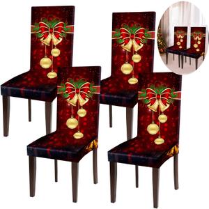 Boao 4 Pieces Christmas Chair Protector Cover Bell Style Stretch Removable Washable Chair Seat Protector Cover Christmas Seat Slipcover for Home Hotel Dining Room Banquet Wedding Party