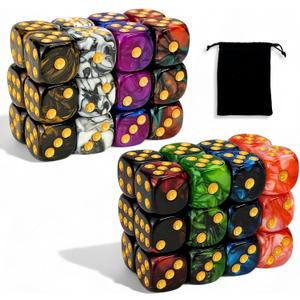 Luck Lab 48 Pack of 16mm Marble Swirl D6 6 Sided Dice Set with Round Corners - Board Game Dice for MTG DND Tenzi Farkle Yahtzee Bunco or Learning Math (Gold Pip Multicolor Swirl)