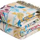 LUTBM Boho Throw Blanket for Couch Sofa Chair Cotton Spring Blankets for Bedroom Living Room All Season Soft Lightweight Reversible Floral Embroidery Decorative Throws 50"x60" Home Decor