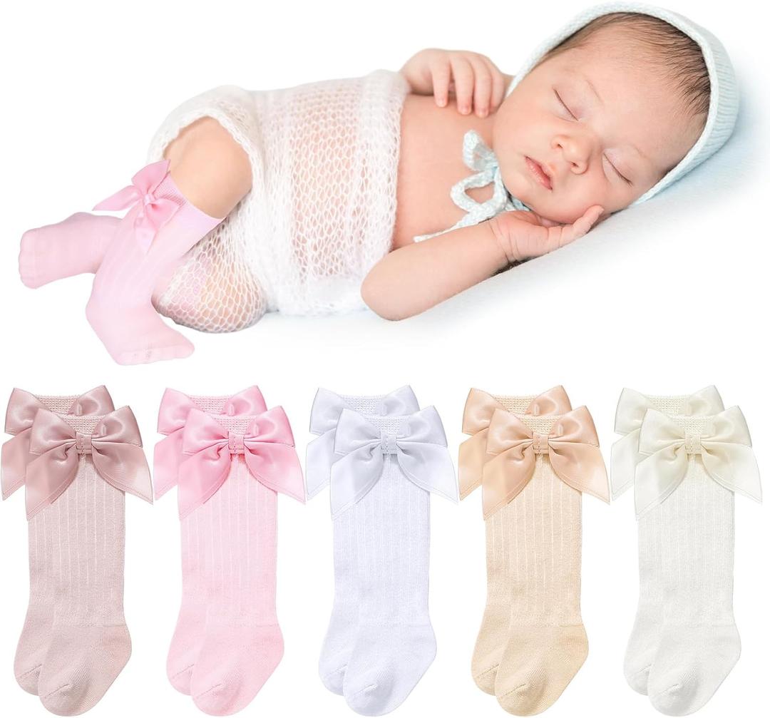 5 Pairs Long Preemie Socks Premature Newborn Baby Knee High Cotton Socks for Girls Boys Infant Toddler (Colorful)
