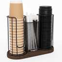 3-Compartment Coffee Cup & Lid Holder  Countertop Coffee Station Organizer with Wooden Base  Durable Dispenser for Disposable Cups, Lids & Straws  Fits Coffee Cups Up to 16oz