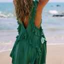 Women's Summer Ruffle Dresses Backless Flowy Swing Cute Dress Sleeveless V Neck Babydoll Mini Sundress (L)