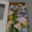 Ling's Moment Fake Flowers Box, Faux Artificial Greenery Stems Foam Roses Silk Lilac for Wedding Decor Centerpieces Table Decorations Floral Arrangements, Powder Blue & Champagne Pink, Deluxe Combo