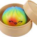 Rainbow Dumpling Squishy Toy Dumpling Stress Ball with Steamer Case, Colorful Squeeze Stress Relief Fidget Toy for Adults, Cute Desk Toy Portable Gift Idea