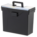 Portable File Box With Handle, Slim w/Organizer Lid, Plastic File Organizer Box for Letter Files, Hanging Filing Folder Organizer, Lockable, Secure Buckle, Black