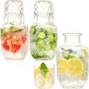 3 Set Bedside Water Carafe and Glass Set 18 OZ Vintage Glass Water Pitcher with 5 OZ Cup Set Clear Glass Water Pitcher for Bedroom,Bar,Bathroom,Hotel,Restaurant,Juice,Mouthwash Container,Style-1