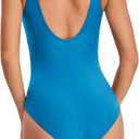 Womens One Piece Swimsuit Scoop Open Back Athletic Training Swimwear Color Block Sport Bathing Suit (White)