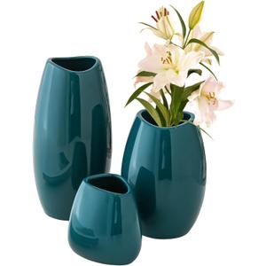 Ceramic Vase Set of 3 PCS Flower Pots for Home Decor, Modern Decorative for Flowers Vases for Your Ideal Table Decor, Living, Room, Kitchen, Office- Copper Green