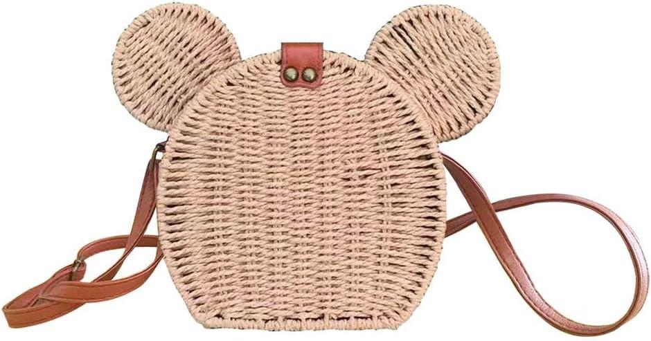 EXIGENT Kawaii Rattan Straw Shoulder Crossbody Bag Purse Cute Women's Handbag