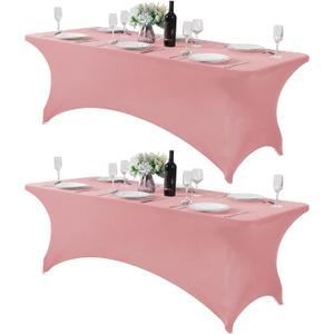 Hezuzo 2Pack Spandex Table Cover for 8FT Table Universal Fitted Stretch Tablecloth for Party, Banquet, Wedding and Events-Dusty Pink