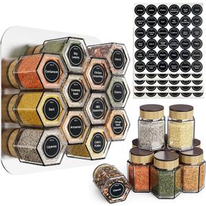 set of 12 magnetic glass spice tins with 180 seasoning label stickers