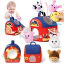 Soft Barn Baby Toys 6-12 Months with Stuffed Farm Animals, Rattle Squeaky Crinkle Sound & Mirror, Montessori Sensory Plush Infant Toy for 6 7 8 9 10 11 Month, 1 Year Old Baby Boy Girl Birthday Gifts