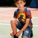 Funnycokid Boys Girls Shirts Graphic T-Shirt Neon Clothes Kids Novelty Youth Short Sleeve Animal Print Tees 4-16 Years (8-9 Years, Dinosaur)