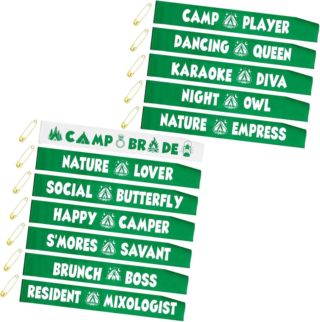 Giegxin 12 Pack Camp Bride Sash Camp Bachelorette Decoration Last Trail Before the Veil Bachelorette White Bride Party Favors Sash Sage Green Bridesmaids Sashes for Camping Bridal Shower Party Favor