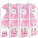 Garment Bags for Dance Costumes - 40 Inch Clear PVC with 5 Zipper Pockets (3 Pack, White) - Kids Dance Garment Bag for Dancers, Hanging Clothes Storage, Competitions & Travel (Clear White)