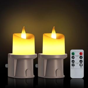 2-in-1 Plug in Night Light (2 Pack) - Dual Mode: Auto Sensor & Remote Timer - Boho Neutral Beige Candle Nightlight for Nursery, Bedroom, Bathroom Aesthetic (Taupe, 2 Pack)
