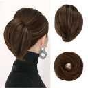 BARSDAR Straight Hair Bun Extensions - Synthetic Fully Short Straight Ponytail Hair Bun Extensions for Women - Elastic Messy Hair Bun Hairpieces Scrunchies Daily - Mixed Chestnut Brown (1 Count (Pack of 1))