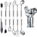 Berglander Cooking Utensil Set 13 Piece Stainless Steel Kitchen Tool Set with Holder, Include Cooking Spoon, Spatula, Whisk, Cooking Tong and etc. (13 Pieces)