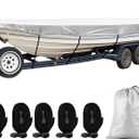 SPORTYOUTH Boat Cover, Trailerable Boat Cover 12' - 14' Waterproof Oxford Fabric 210D Anti-UV Dustproof Fit Classic Boat Open Boat Deep V-Hull Fishing Boats Small Utility Boat and More