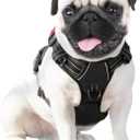 PHOEPET No Pull Dog Harness Medium Reflective Front Clip Vest with Handle,Adjustable 2 Metal Rings 3 Buckles,[Easy to Put on & Take Off](M, Black)