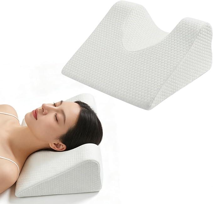 MOYEE Facial Surgery Recovery Pillow for Back Sleeping, Memory Foam Support Pillow for Facelift, Hair Transplant, Rhinoplasty & Supine Sleep Training, Bamboo Cover, Non-Slip Design