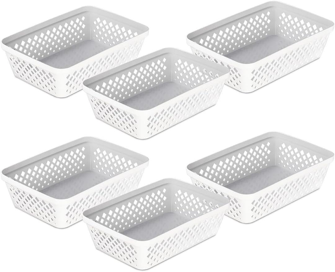 Glad Plastic Storage Basket Set - Multipurpose Drawer Trays, Kitchen Pantry Containers, and Bathroom Bins - 6 Pack Medium Organizers, White