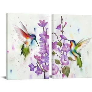 DuoBaorom Hummingbird Canvas Print Picture 2 Pieces Wall Art Abstract Bird Painting Bedroom Kitchen Decor 16"X24"
