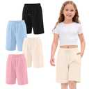 Halfchet 4 Pack Girl's Athletic Shorts, 4-Color, 11-12 Years