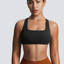 Aoxjox Women's Workout Sports Bras Square Neck Emma Cross Back Fitness Training Gym Bra Yoga Crop Tank (Forest Green, Medium)