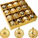 3.15" Gold Christmas Ball Ornaments Set, 16pc Gold Xmas Tree Ornaments Decoration, Shatterproof Large Decorative Hanging Balls with Loop for Christmas Party Holiday Wreath Garland Home Decor