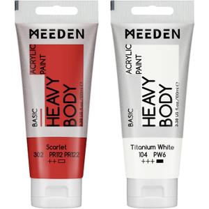 MEEDEN Acrylic Paint Scarlet Red: Bundled with Titanium White Color - 100ml/3.38oz x 2 Bulk Heavy Body Acrylic Paint Tubes for Art Craft Painting