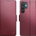 for Samsung Galaxy S23 Ultra Case Wallet with RFID Blocking Card Holder, PU Leather Kickstand Protective Flip Phone Cover Fit for Galaxy S23 Ultra 6.8", Wine Red