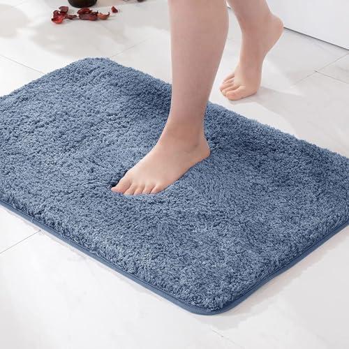 MIULEE Dusty Blue Bathroom Rugs, Soft Small Absorbent Microfiber Bath Rugs Non Slip Quick Dry Fluffy Bath Mats for Bathroom Floor Tub Showers, Machine Washable, 16x24 Inch