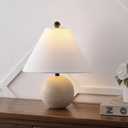 JONATHAN Y Liza 16" Modern Travertine Stone Bedside Table Lamp, Beige