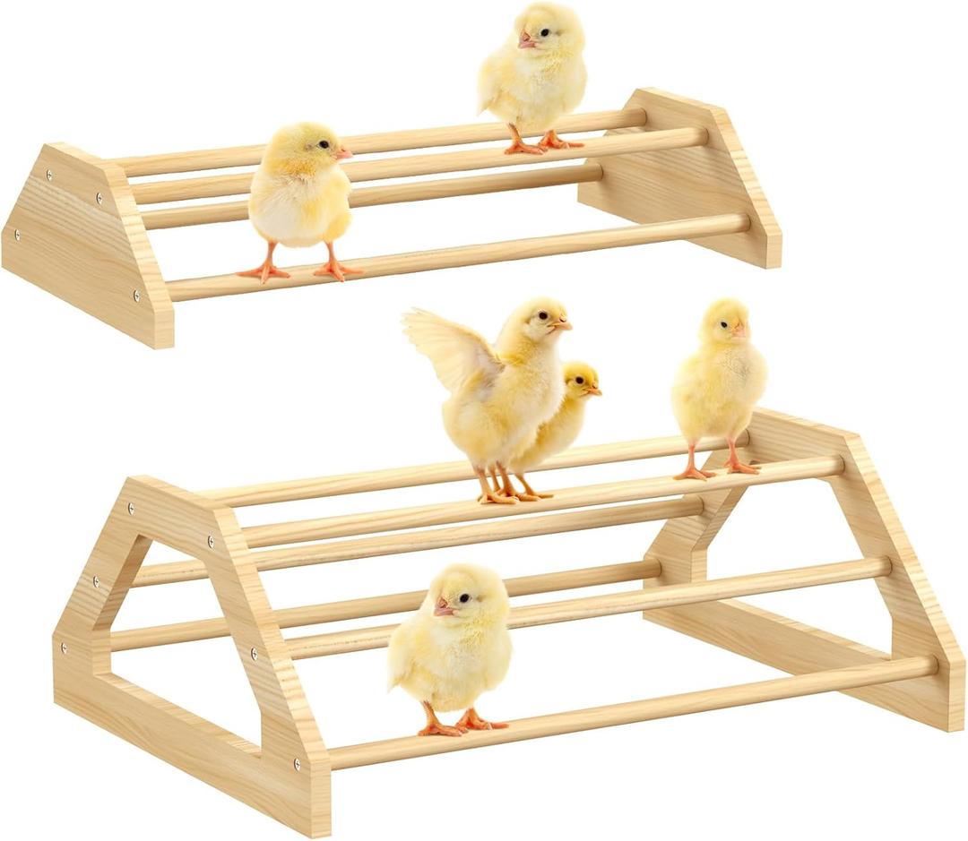 Pawaboo Chick Perch, 2 Pack Wooden Chicken Roosting Bars, Large & Small 2 Sizes Chick Perches Toy for Coop and Brooder, Chicken Roosts and Perches Stand for Chicks Ducklings Quails