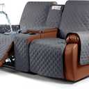 Ruaozz Waterproof Recliner Loveseat Cover with Console, Non-Slip Couch Cover Pet Cover for Double Recliner Split Sofa Cover with Elastic Straps for Kids, Dogs, Pets (Dark Grey, 2 Seater)