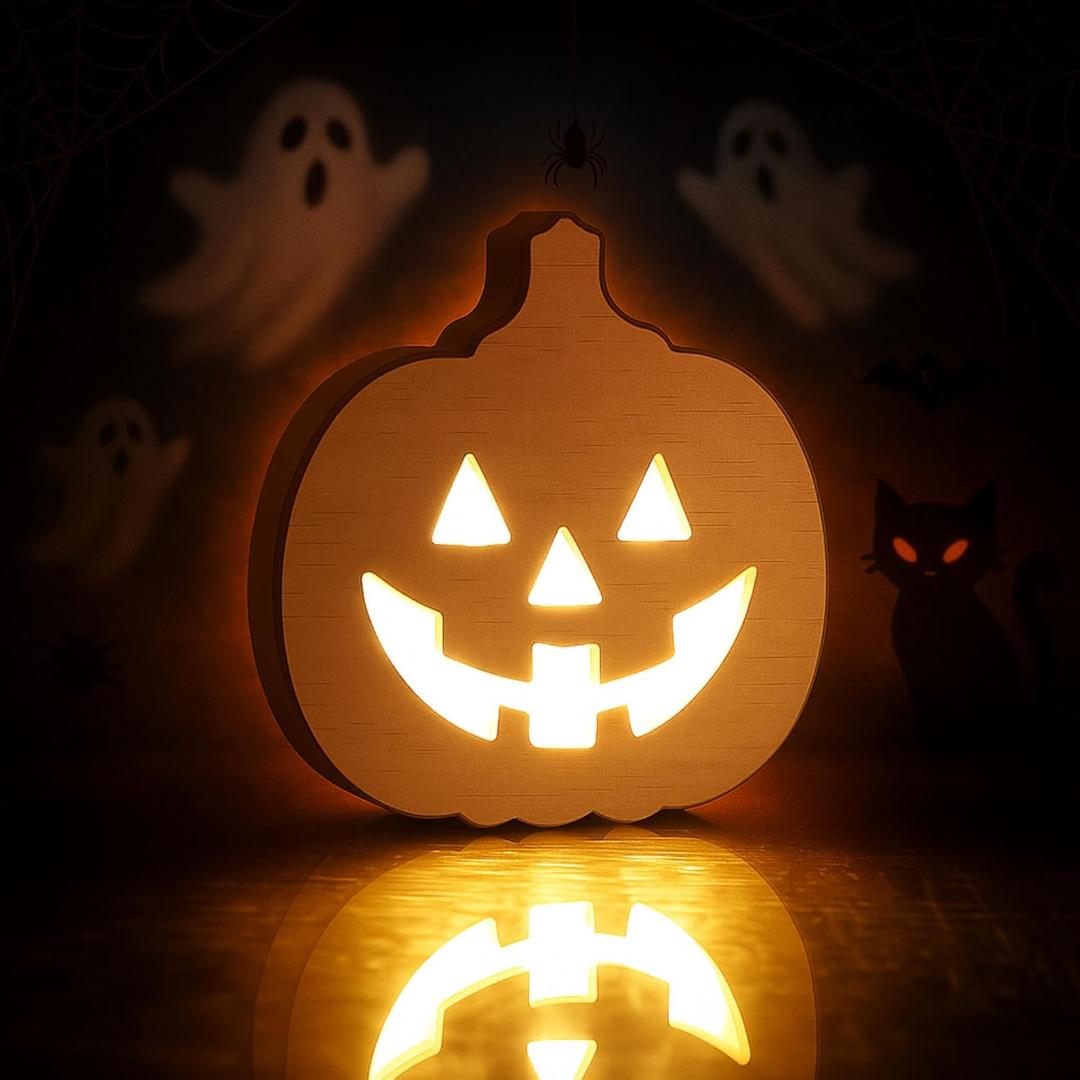 Flutesan 1 Pc Halloween Wooden Light up Pumpkin Table Centerpiece Decoration Battery Operated Pumpkin for Thanksgiving Halloween Home Kitchen Desk Tabletop Fireplace Indoor Outdoor Decor
