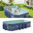 Large Foldable Swimming Pool, Mosaic Design Non-Inflatable Rectangular Pool, Oversized Thickened Framed Pool, Collapsible Pool for Kids Adults, Backyard Outdoor Pool 102.4"x65.0"x19.7"- Blue