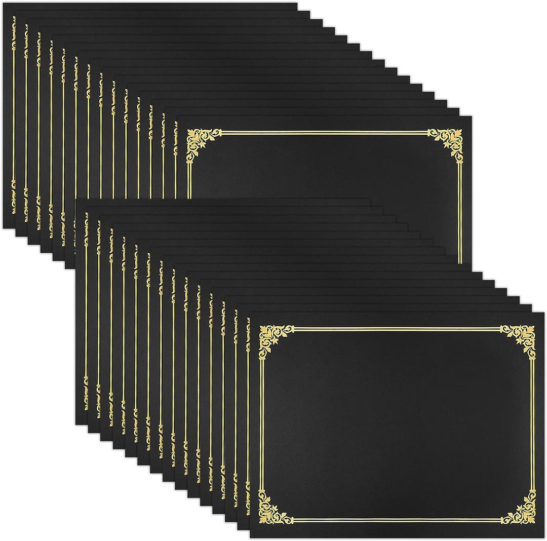 SUNEE Certificate Holders(Black, 30 Packs), Diploma Covers Gold Foil Border, for Letter Size 8.5x11 Certificates, Cardstock, Document Papers