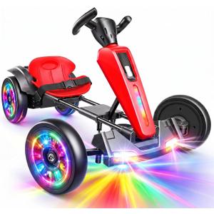 Hikole 12V Electric Go Kart for Kids 3-6, Foldable, Light-Up Wheels, Red, 30.7 inches x 21.2 inches x 19 inches