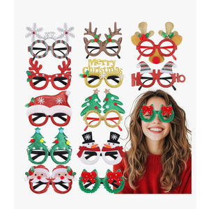 12Pcs Christmas Glasses Glitter Party Decorations Glasses Frames Cute Christmas Photo Props