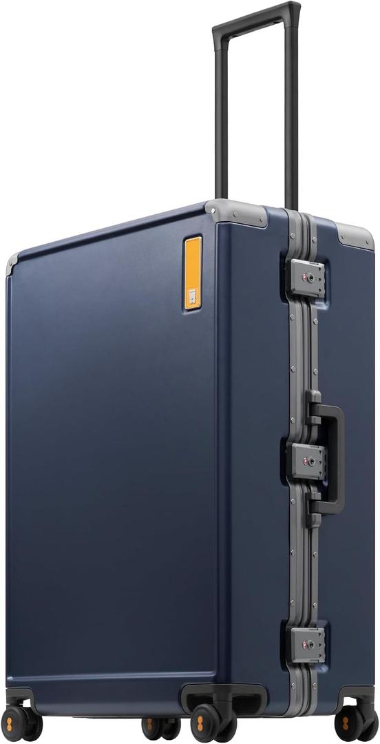 LEVEL8 Zipperless Large Suitcase with Wheels Checked Luggage 28 Inch, Aluminum Frame Suitcase Hard Shell Luggage with Tsa Locks, Blue